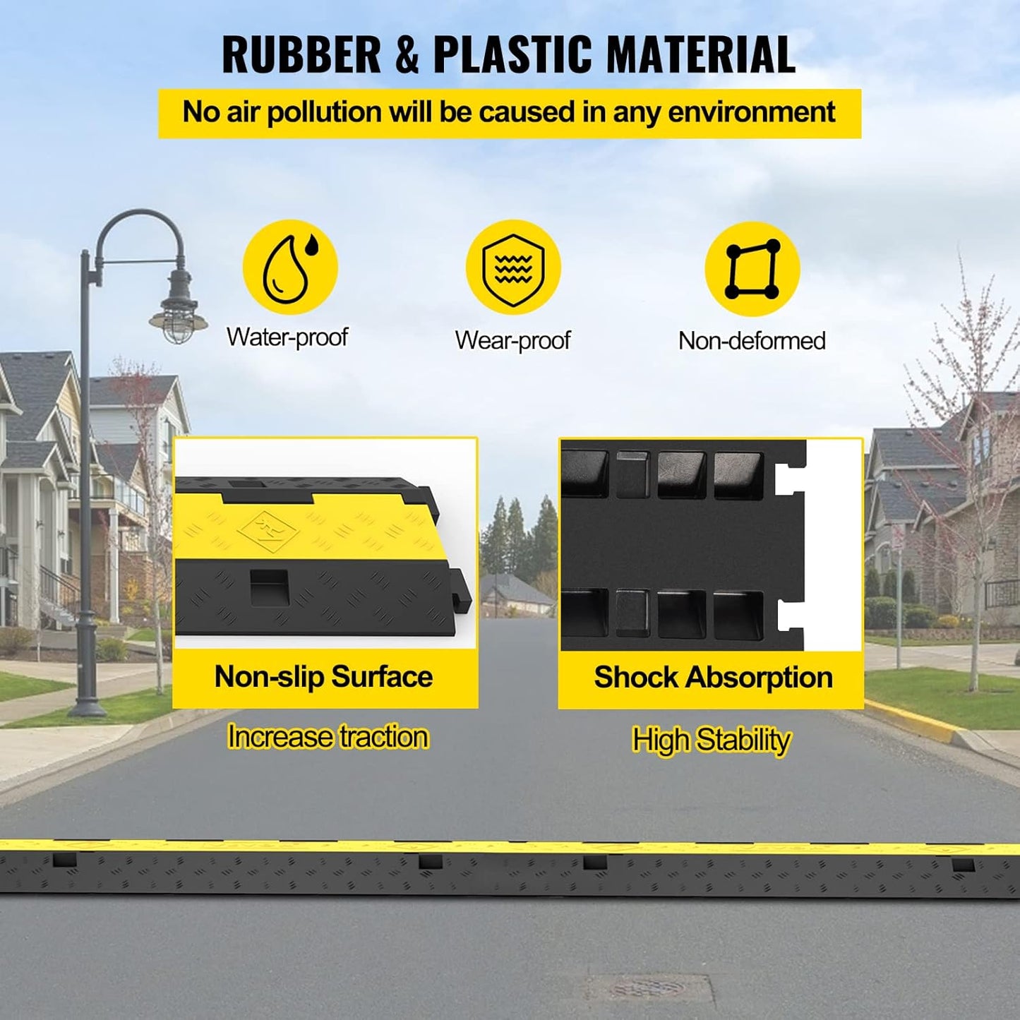 VEVOR Cable Protector Ramp, 5 Packs 2 Channels Speed Bump, Rubber Modular Humps Rated 11000 LBS Load Capacity, Protective Wire Cord Ramp Driveway Rubber Traffic Speed Bumps Cable Protector
