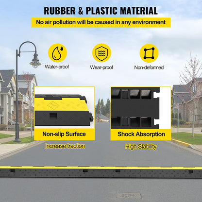 VEVOR Cable Protector Ramp, 5 Packs 2 Channels Speed Bump, Rubber Modular Humps Rated 11000 LBS Load Capacity, Protective Wire Cord Ramp Driveway Rubber Traffic Speed Bumps Cable Protector
