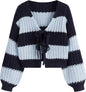 CIDER Striped Sweater Women V Neck Tie Front Knit Cardigan Oversized Trendy Sweaters for Women Fall