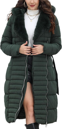 Bellivera Women's Puffer Jacket Lightweight Quilted Hooded Long Down Alternative Coat with Belt