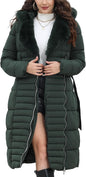 Bellivera Women's Puffer Jacket Lightweight Quilted Hooded Long Down Alternative Coat with Belt