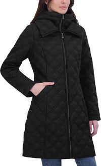 TAHARI Women's Quilted Jacket – Silky Taffeta, Water-Resistant, Attached Hooded Bib, Zip-Out Front, Fully Lined