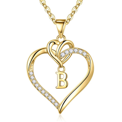 STORUP Heart Initial Necklaces for Women Girls, 14K-Gold-Plated Initial A-Z Heart Necklaces for Teen Girl Jewelry Birthday Gifts for Girls Women Her Wife Mom
