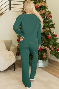 Women Pajamas Set Loungewear Ribbed Long Sleeve Top and Pants with Pockets Lounge Sweatsuit Set