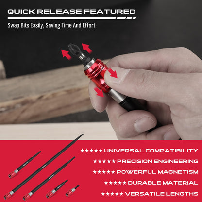 5-Piece 2", 4", 6", 12", 17" Extra Long Magnetic Screwdriver Bit Holders, 1/4 Inch Hex Shank Quick Release Extension Adapter, Durable CR-V Steel, Universal Fit for Impact Driver Bits