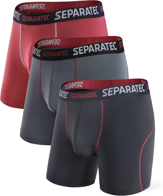 Separatec Mens Underwear with Pouch for balls Anti Chafing Underwear Men Athletic Sport Performance Long Boxer Briefs 3 Pack