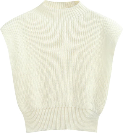 CIDER Women's Mock Neck Sleeveless Sweater Tops Cap Sleeve Sweater Vests Tank Tops
