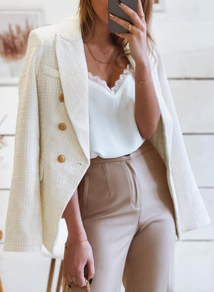 Happy Sailed Womens Tweed Blazers Casual Long Sleeve Double Breasted Open Front Blazer Jackets Work Suits