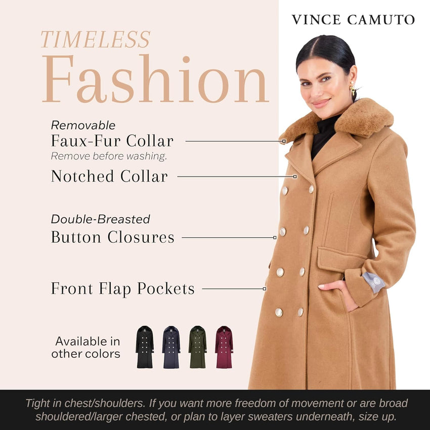 Vince Camuto Winter Coats - Women Double-Breasted Faux Collar Wool Womens Jacket