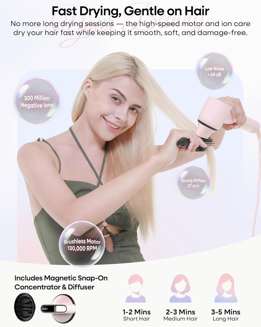 7 in One Hair Dryer Brush with Auto Wrap Curlers, Negative Ionic, No Heat Damage, Blow Dryer, Fast Drying & Frizz-Free Styling, Hot Air Styler, Straightener&Volumizing Brush with Storage Bag