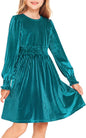 Arshiner Girls Long Sleeve Dress Velvet Crew Neck Midi Fall Vintage Plain Dress for Kids 4-13Y