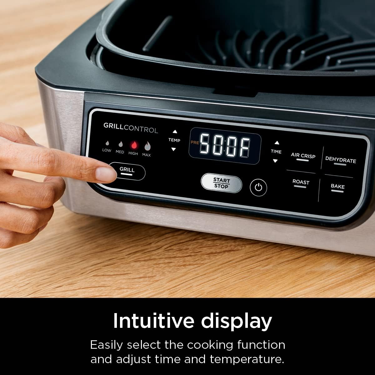 Ninja | Indoor Grill | Foodi | 5-in-1 (Grill, Air Fry, Roast, Bake, and Dehydrate | Fits up to 3lb Roast | Smoke Control System and Dishwasher Safe Parts| Black/Grey | AG301