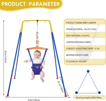 Baby Jumper with Stand, Toddler Swing Set forIndoor/Outdoor Play, Jumper for Baby 6-24 Months,Baby Jumpers and Bouncers with Adjustable Chain,Easy to Assemble & Store