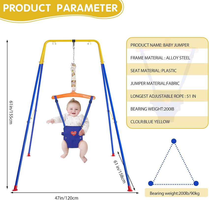 Baby Jumper with Stand, Toddler Swing Set forIndoor/Outdoor Play, Jumper for Baby 6-24 Months,Baby Jumpers and Bouncers with Adjustable Chain,Easy to Assemble & Store