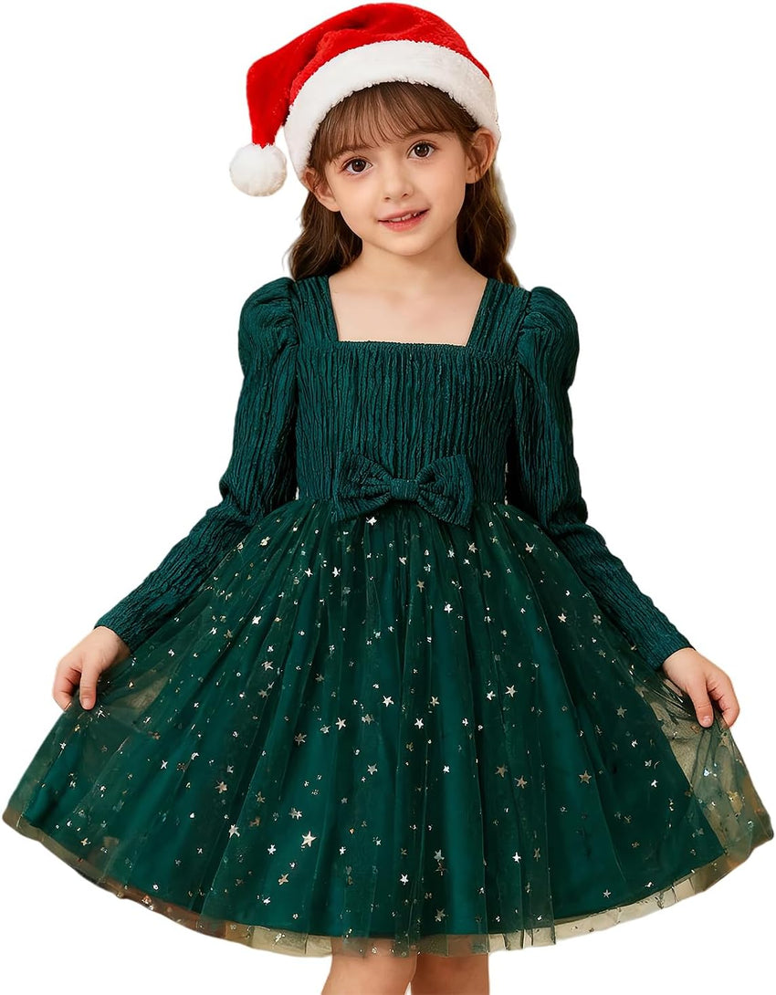 HNXDYY Little Girls Long Sleeve Star Print Knee Length Casual Princess Dress