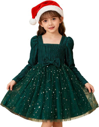 HNXDYY Little Girls Long Sleeve Star Print Knee Length Casual Princess Dress