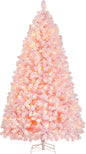Yaheetech 6ft Snow Flocked Pre-lit Christmas Tree with 250 Warm White Lights, 820 Lush Branch Tips & Quick-Assembly Hinged Design, Full Artificial Xmas Tree for Winter Holiday Décor, Green & White