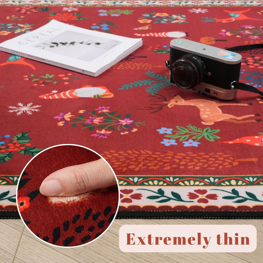 Rugcomf Christmas 3x5 Rug – Red Santa Claus Area Rug, Machine Washable Non-Slip Low Pile Holiday Carpet for Bedroom, Entryway, Bathroom, Kitchen, Bedside, Kids Room