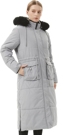 MOERDENG Women's Long Winter Puffer Coat Waterproof Warm Maxi Down Jacket Faux Fur Removable Hood Parka