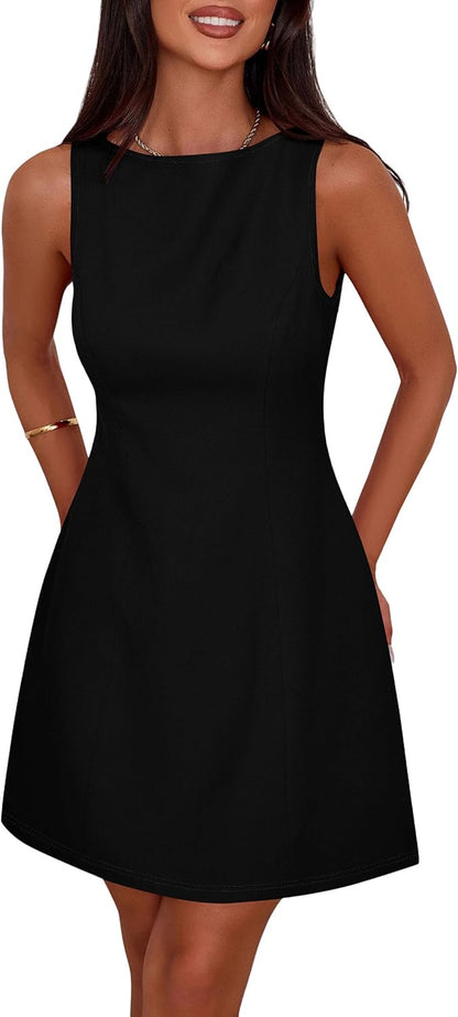 PRETTYGARDEN Womens Formal Short Dresses 2025 Summer Sleeveless Boat Neck A Line Elegant Mini Cocktail Party Dress