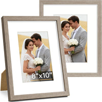Vittanly 8x10 Picture Frame Set of 2, Solid Wood Frame for Wall or Tabletop, Display Photo 5x7 with Mat or 8x10 without Mat, Natural