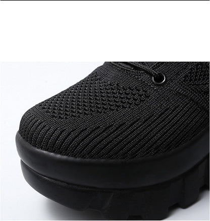 Women's Chunky Platform Comfort Orthopedic Wedge Walking Shoes Fashion Knitted Breathable Lace Up Lug Sole Casual Non-Slip Running Shoes with Arch Support