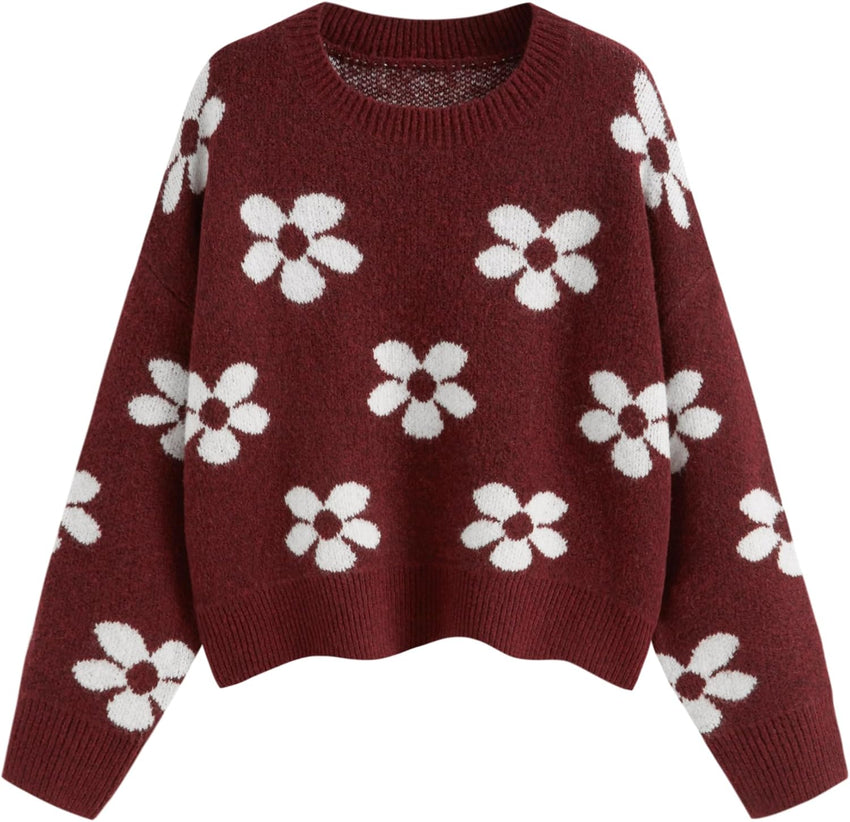 CIDER Floral Cozy Sweaters for Women Trendy Long Sleeve Cute Fall Outfits Casual Knit Pullover Sweater Fashion Clothes