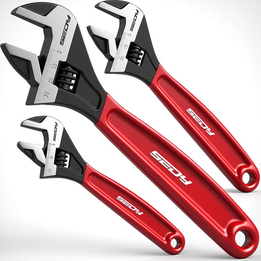 Adjustable Wrench Set Pipe Spanner: 6" 8" 10" Wide Jaw Black Oxide Wrench With Cushion Grip, Laser Marked Metric & SAE Scales, CR-V Steel for Professional