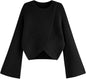 CIDER Cropped Sweaters for Women Trendy Wrap Sweater Bell Sleeve Ribbed Knit Pullover Sweater Fall Outfits