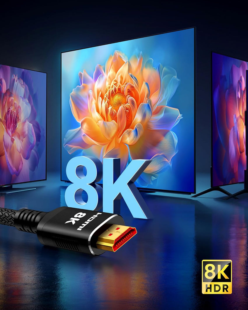 Snowkids Long HDMI Cable 25 ft, 8K 48Gbps Ultra High-Speed HDMI 2.1 Cables Cord, 10K 8K@60Hz, 4K@120Hz Compatible for TV/Laptop/Monitor/PS-5/X-box/Projector/Entertainment, Sound System & More