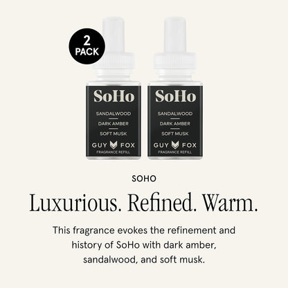 Pura & Guy Fox Home Scent Refill - Smart Air Diffuser - Up to 120-Hours of Luxury Fragrance per Refill - Home Essential - Clean & Safe Diffuser Fragrance - 2 Pack, SoHo
