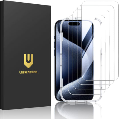 UNBREAKcable 4-Pack Screen Protector for iPhone 17, Double Shatterproof Tempered Glass [Easy Installation Frame] [9H Hardness] [99.99% HD Clear] [Case Friendly] for iPhone 6.3 inch