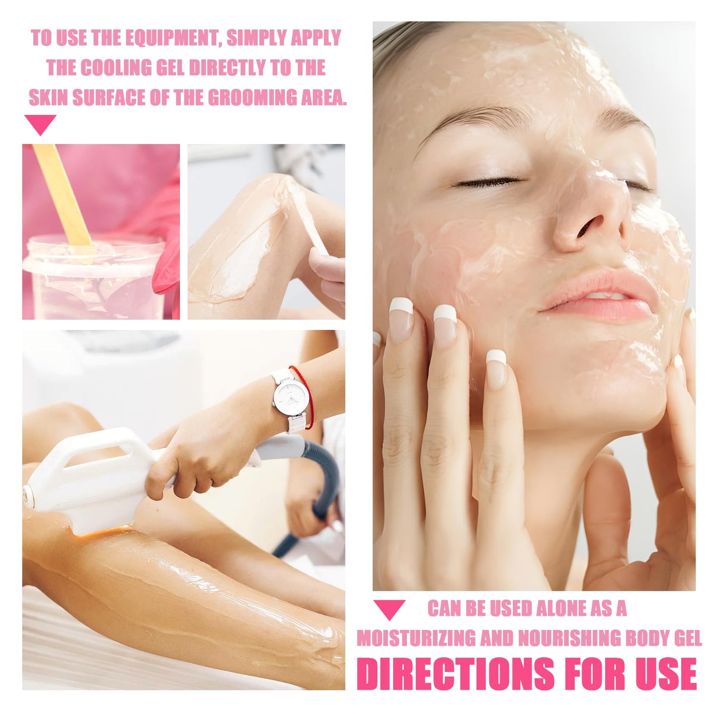 2PCS Cooling Gel for Lazer Hair Removal Device,Gentle Home Laser Hair Removal Cream for Women Men,Refreshing Moisturizing Body Face Gel 600ML