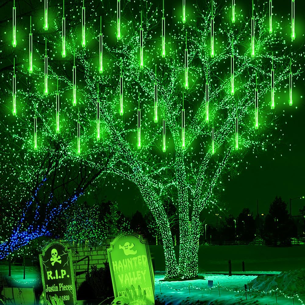Kwaiffeo Christmas Lights Outdoor, 8 Tubes Meteor Shower Lights LED Snow Falling Icicle Cascading Light for Xmas Tree Wedding Decoration Party, UL Plug, White