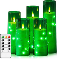 Flameless LED Candles with Timer 5 Pc Flickering Flameless Candles for Romantic Ambiance and Home Decoration Stable Acrylic Shell,with Embedded Star String，Battery Operated Candles（Red）