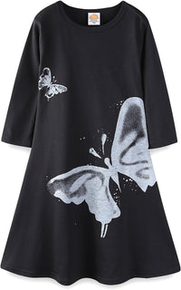 Mud Kingdom Girls Maxi Dress Long Sleeve Cotton Flared Butterfly Casual Spring Autumn A-Lined Dresses
