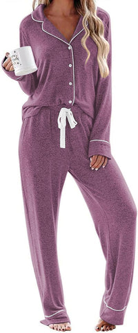 Ekouaer Women's Pajamas Long Sleeve Sleepwear Casual Button Down Loungewear Soft Pjs Set S-XXL
