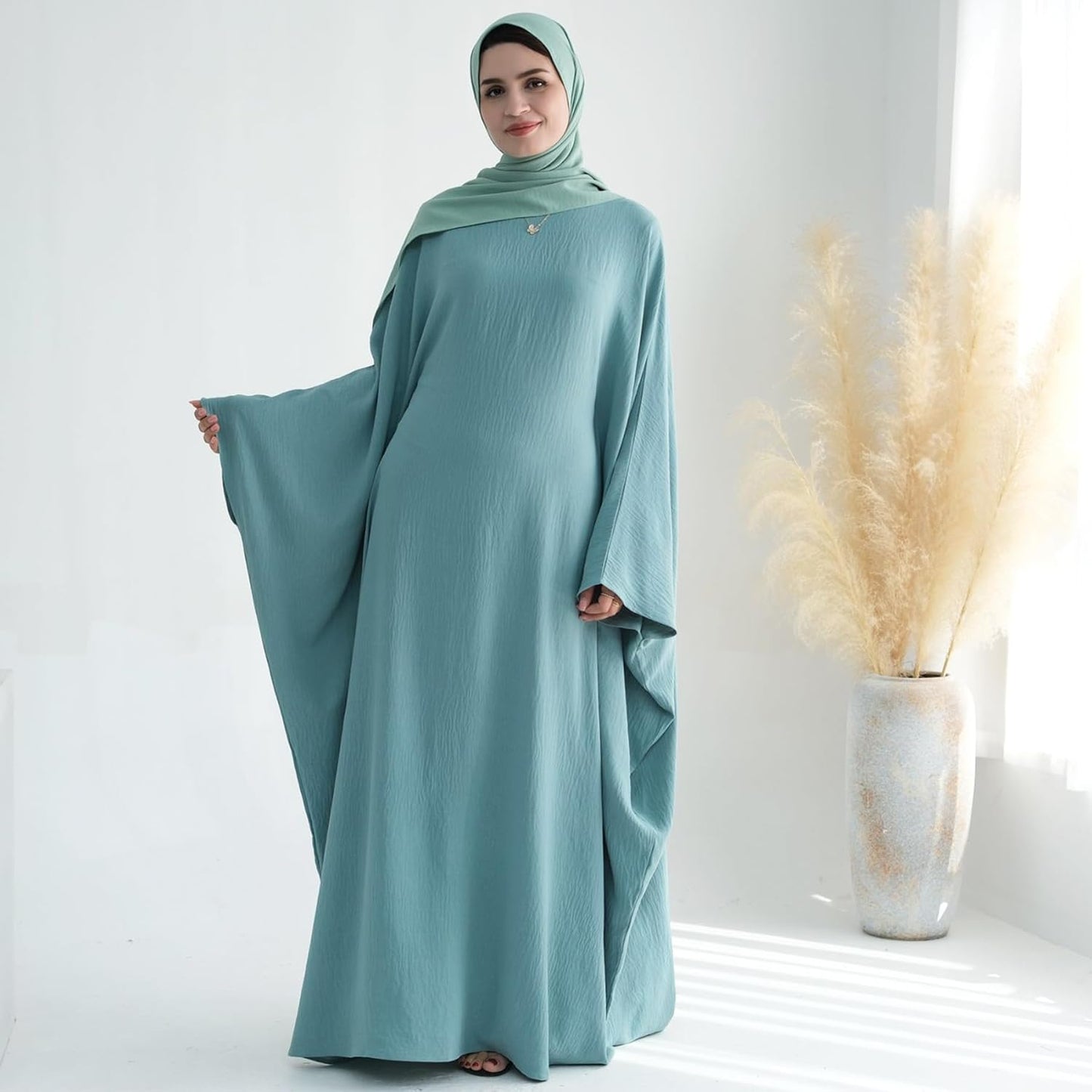 Women Muslim Abaya Dress 1Piece Bat Sleeve Islamic Maxi Robe Fashion Jilbab for Women Eid Kaftan Muslim Robe