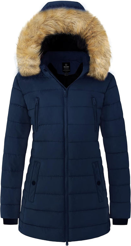 wantdo Women's Warm Winter Coat Heavy Puffer Jacket Parka with Fur Trimmed Hood