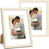 Vittanly 8x10 Picture Frame Set of 2, Solid Wood Frame for Wall or Tabletop, Display Photo 5x7 with Mat or 8x10 without Mat, Natural