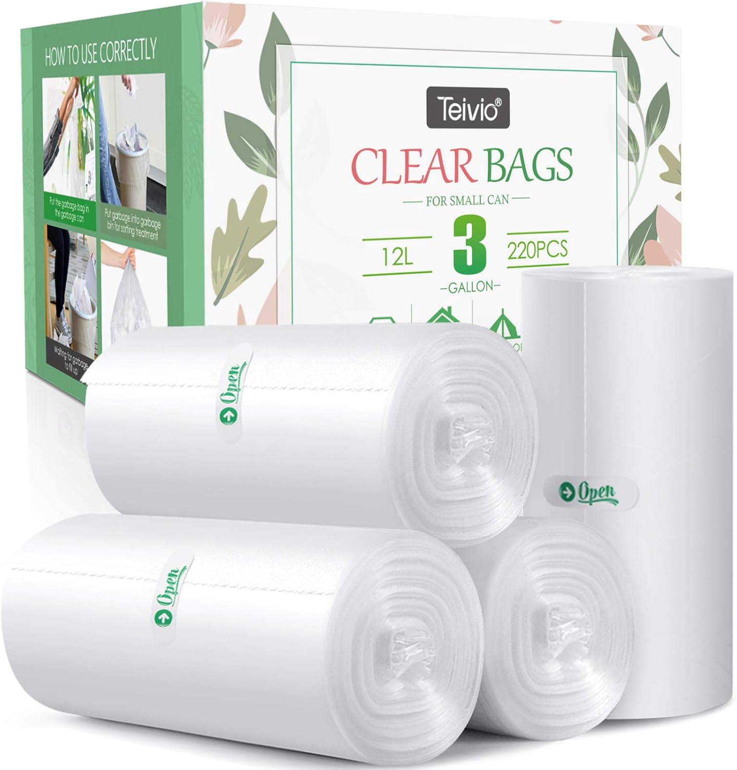 10 Gallon 200 Counts Extra Strong Trash Bags Tall Kitchen Garbage Bags by Teivio, 9 Gallon 10 Gallon,Bathroom Trash Can Bin Liners, Intended for Home,Plastic Bags for office kitchen Garden,Black