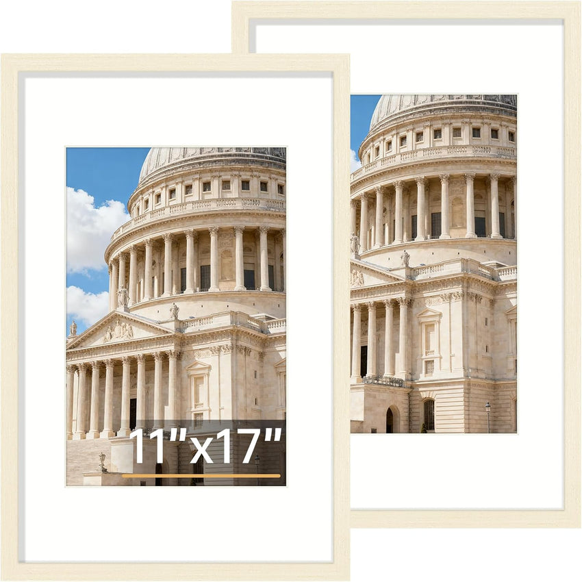Vittanly 8x10 Picture Frame Set of 2, Solid Wood Frame for Wall or Tabletop, Display Photo 5x7 with Mat or 8x10 without Mat, Natural