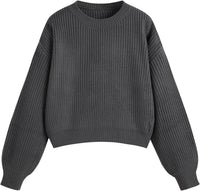 CIDER Women’s Cropped Striped Sweater Long Sleeve Crew Neck Trendy Pullover Tops