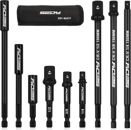 9-Piece Impact Socket Adapter Set, 1/4" 3/8" 1/2" Driver Socket Adapter, Power Drill Bit Extension, Magnetic Screwdriver Bit Holder, Socket Wrench Adapter