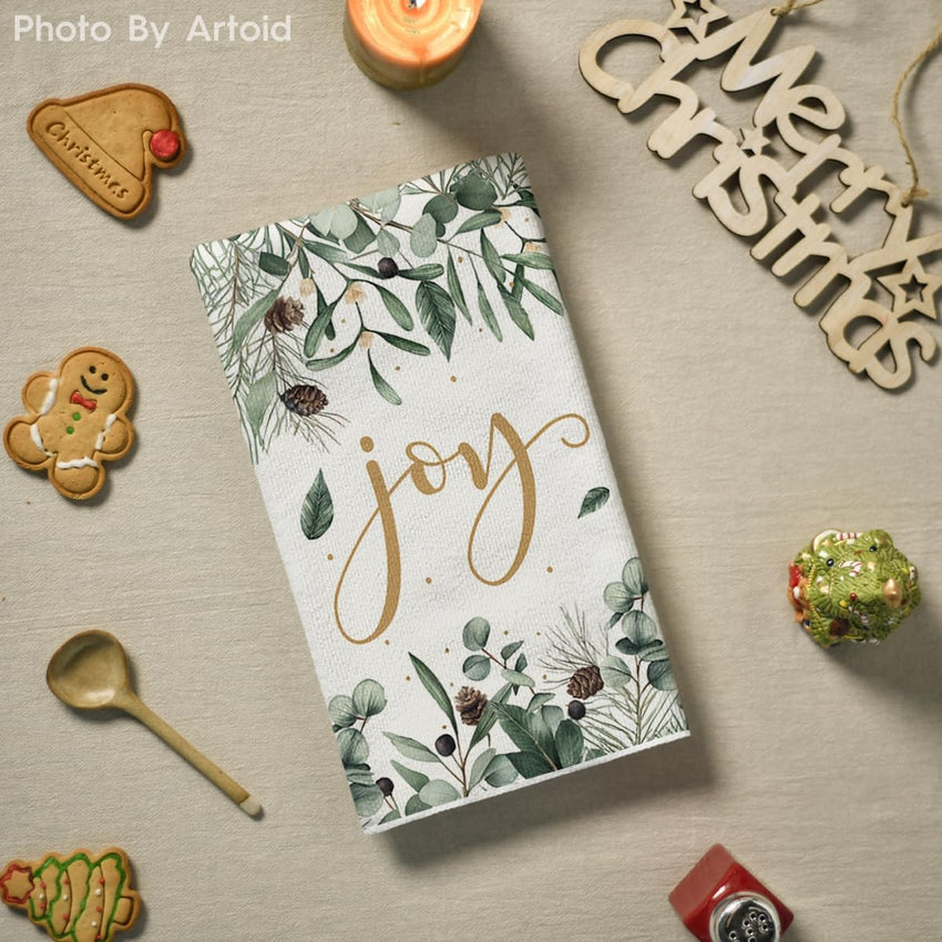 Artoid Mode Green Xmas Tree Ornament Christmas Kitchen Towels Dish Towels, 18x26 Inch Farmhouse Holiday Snowflake Winter Decoration Cleaning Set of 4