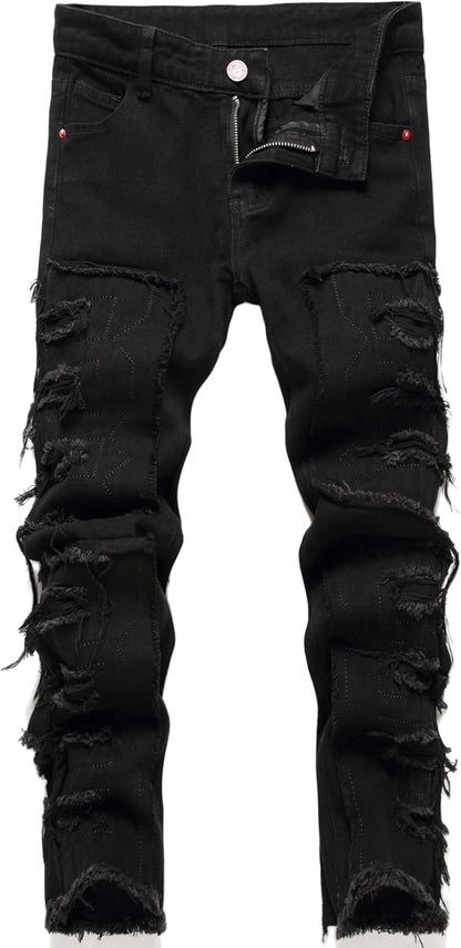 FREDD MARSHALL Boy's Skinny Fit Ripped Destroyed Distressed Fashion Kids Denim Jeans Pants