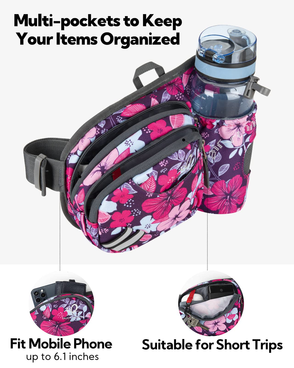 WATERFLY Fanny Pack Waist Bag: Waist Pack for Women Men with Water Bottle Holder Hiking Fanny Pack for Running Walking DogWalking Travel Cycling