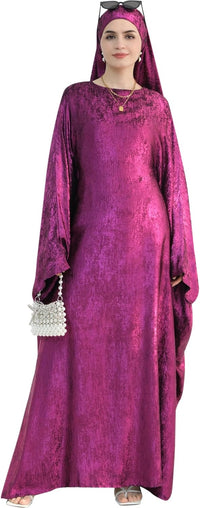 Luxury Dubai Style Abaya and Hijab Set, Breathable Modest Prayer Dress with Belt Loose Fit Muslim Robe