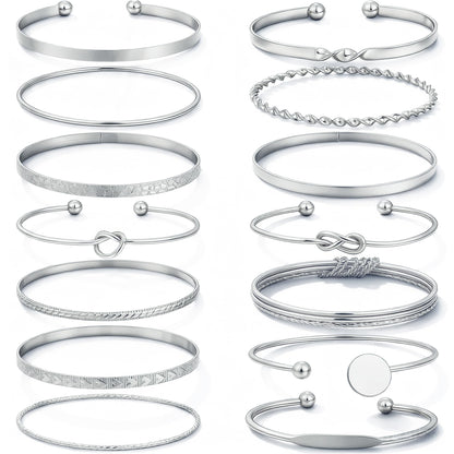 FAXHION Gold Bangle Bracelets for Women, 14 Pcs Multi Layer Stackable Bangle Set, 14K Gold Plated Textured Chunky Bracelets Boho Jewelrys Set