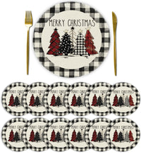 Artoid Mode Waterclor Buffalo Plaid Christmas Trees Placemats Set of 4, 12x18 Inch Winter Table Mats for Outdoor Home Party Kitchen Dining Decor